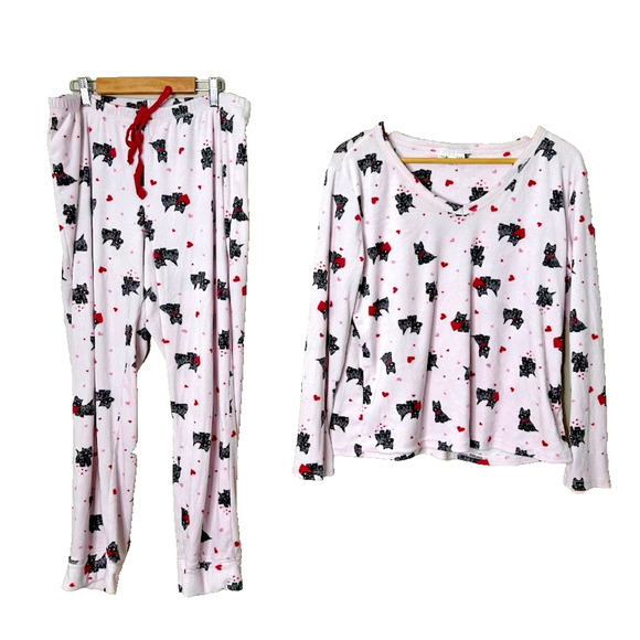 Laura Ashley Other - Laura Ashley M Scottie Dog Pajamas 2pc Pink Heart Valentine Fleece Long Sleeve